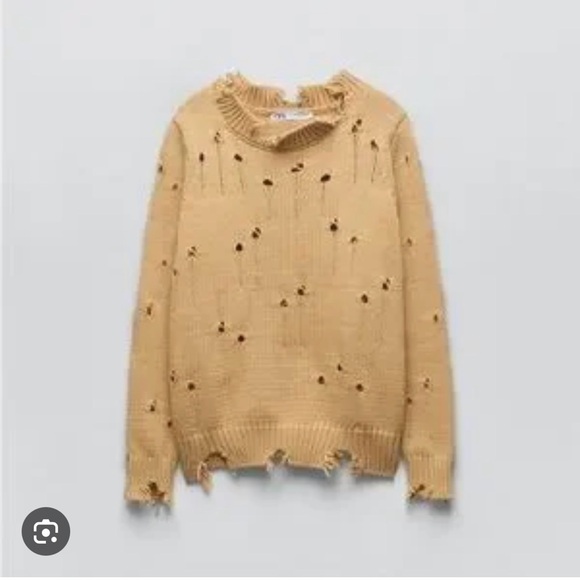 Zara Beige Distressed Turtleneck Sweater - Picture 2 of 6
